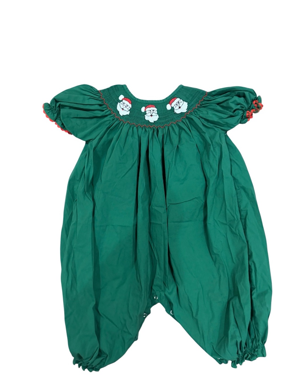 Nola Green Smocked Santa One-Piece Footie